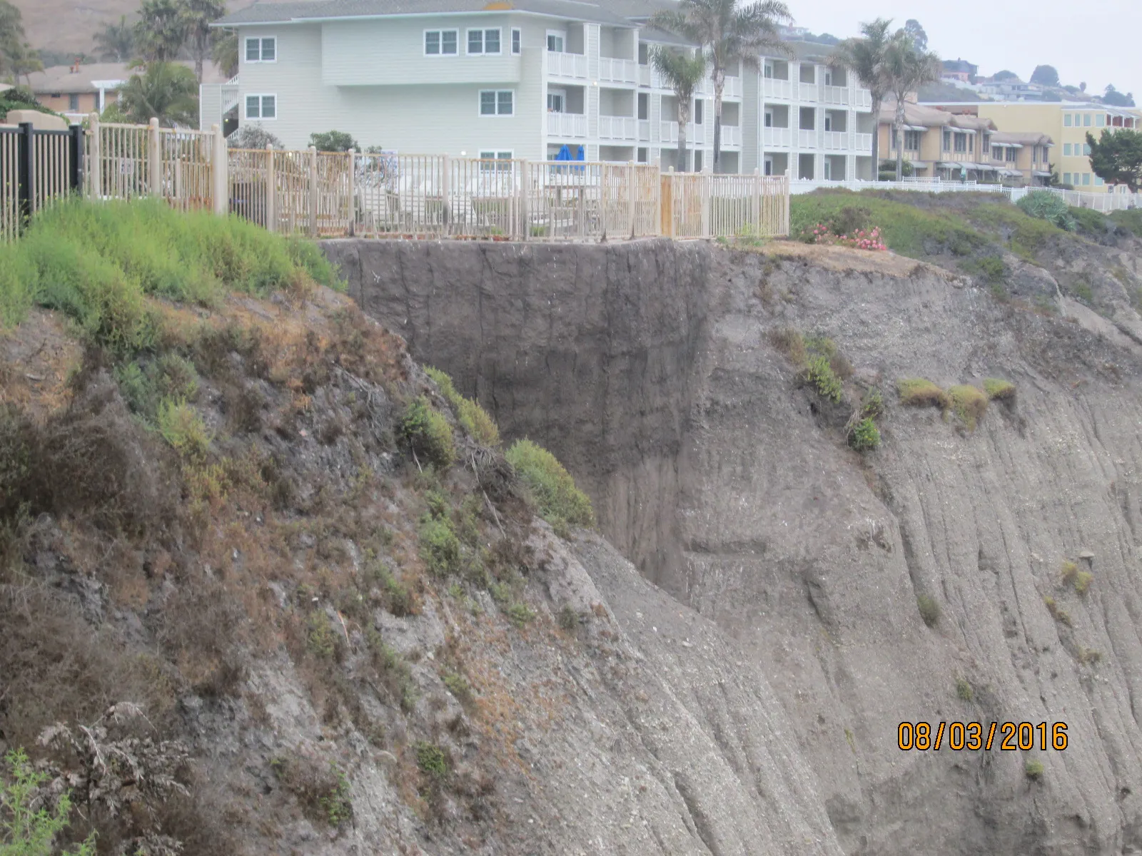 Severe coastal bluff erosion beneath the hotel in Area 11
