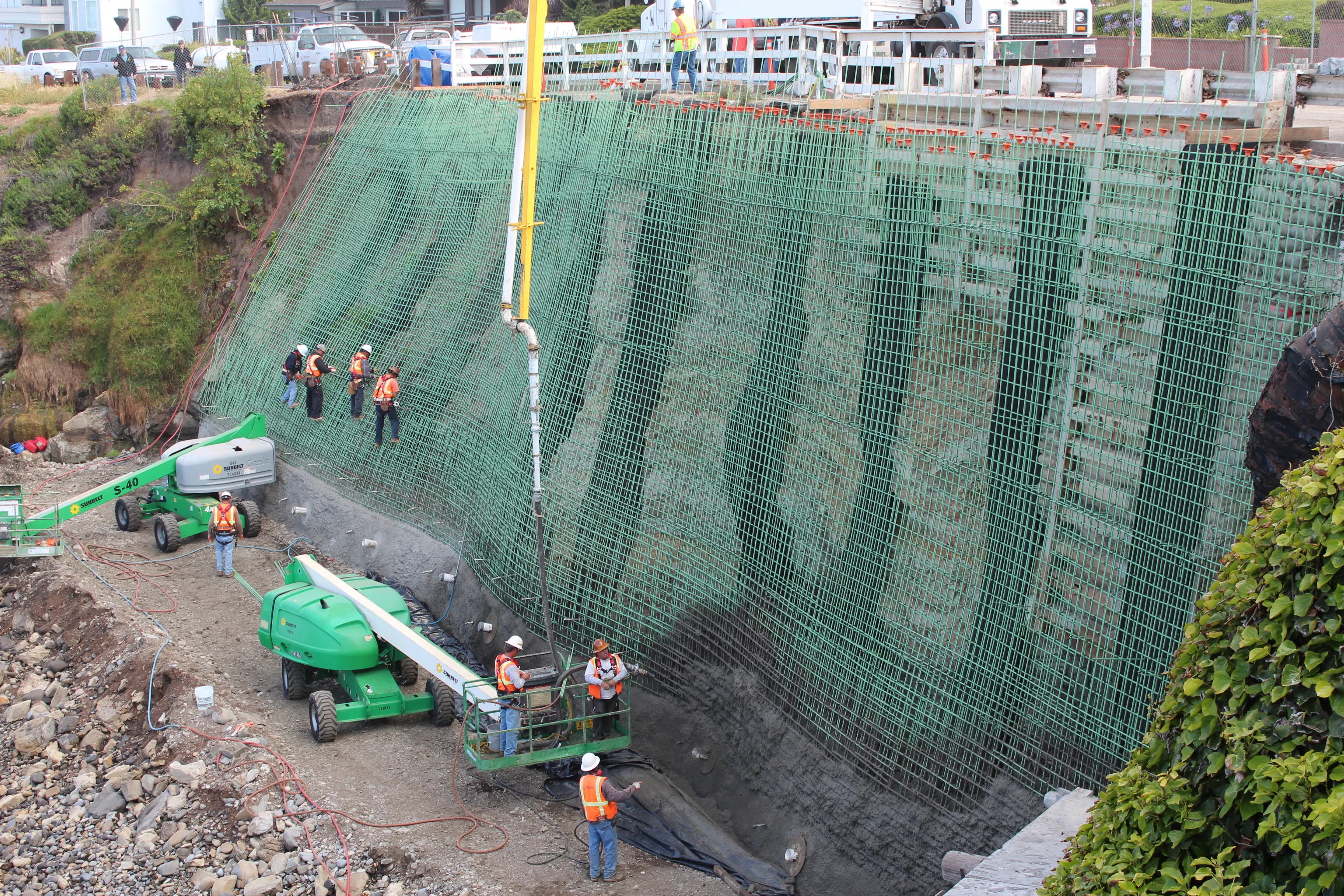 J.C. Baldwin crew building a reinforced coastal bluff wall